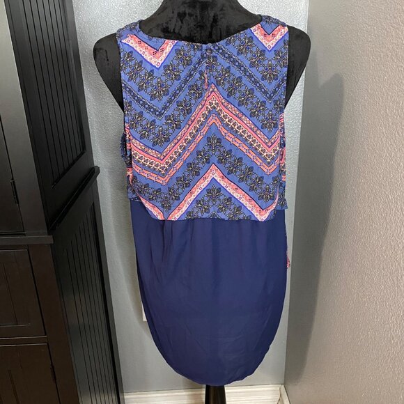 LDLA Tank Top Womens XL Sleeveless Chevron High Low Blue  Boho Indie Y2K Tribal - Picture 6 of 8